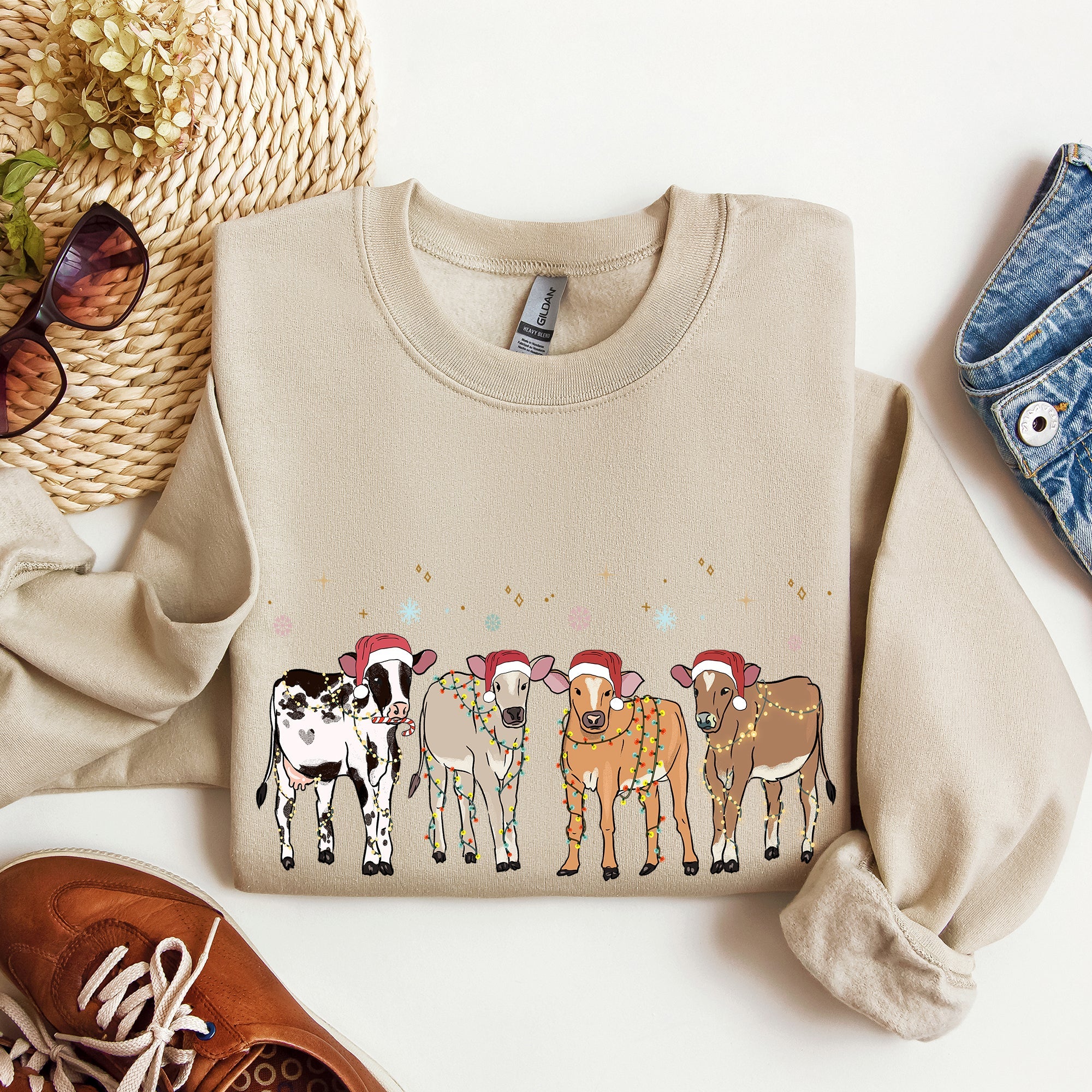 Christmas Calves Holstein Cow Lovers Santa Farm Life Cozy Farmyard Holiday Edition Sweatshirt