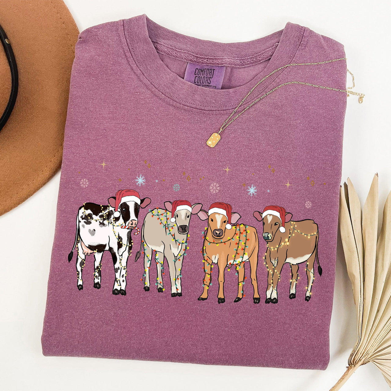 Christmas Calves Holstein Santa Farm Life Winter Snow Xmas Cozy Holiday Edition Comfort Colors Tee