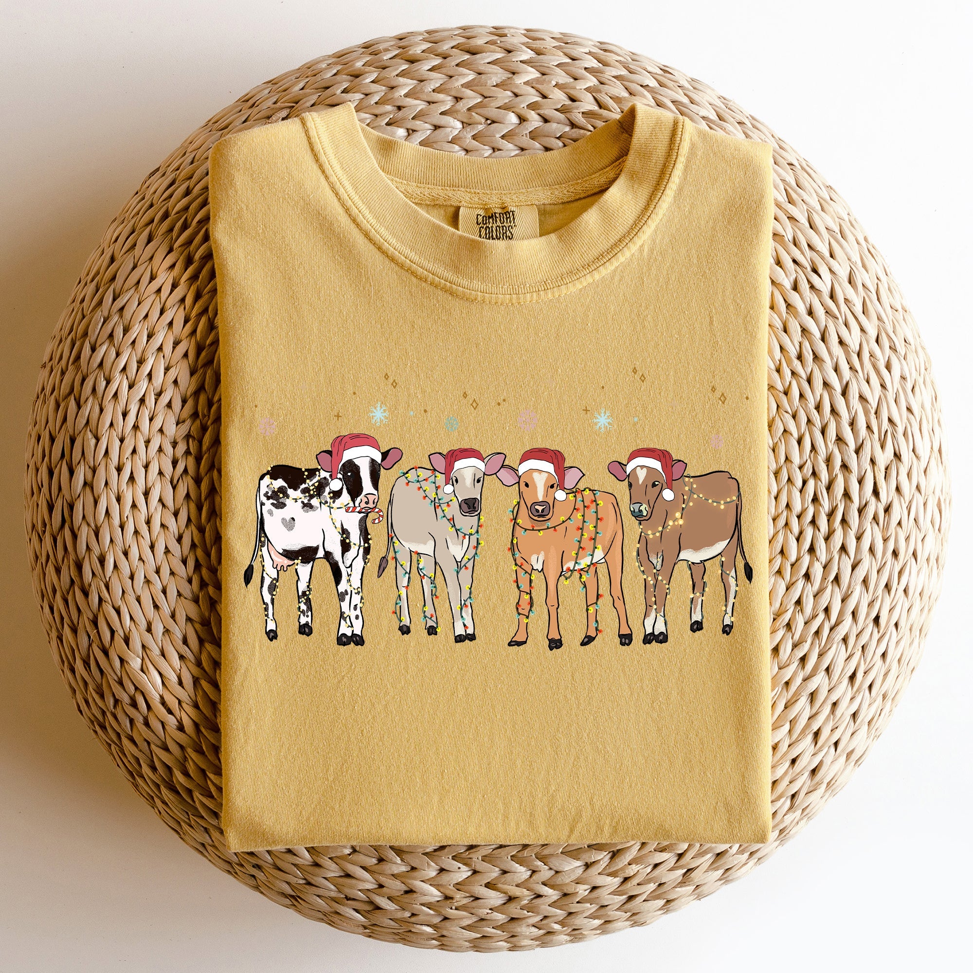 Christmas Calves Holstein Santa Farm Life Winter Snow Xmas Cozy Holiday Edition Comfort Colors Tee