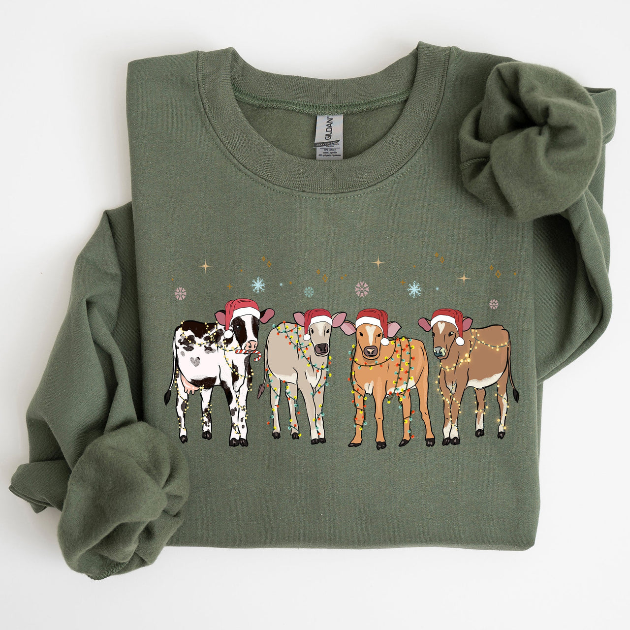 Christmas Calves Holstein Cow Lovers Santa Farm Life Winter Snow Xmas Sweatshirt