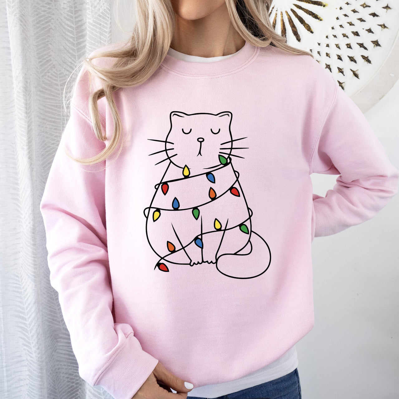 Christmas Cat Lights Santa Feline Cat Lover Festive Holiday Cozy Warm Winter Nights Sweatshirt