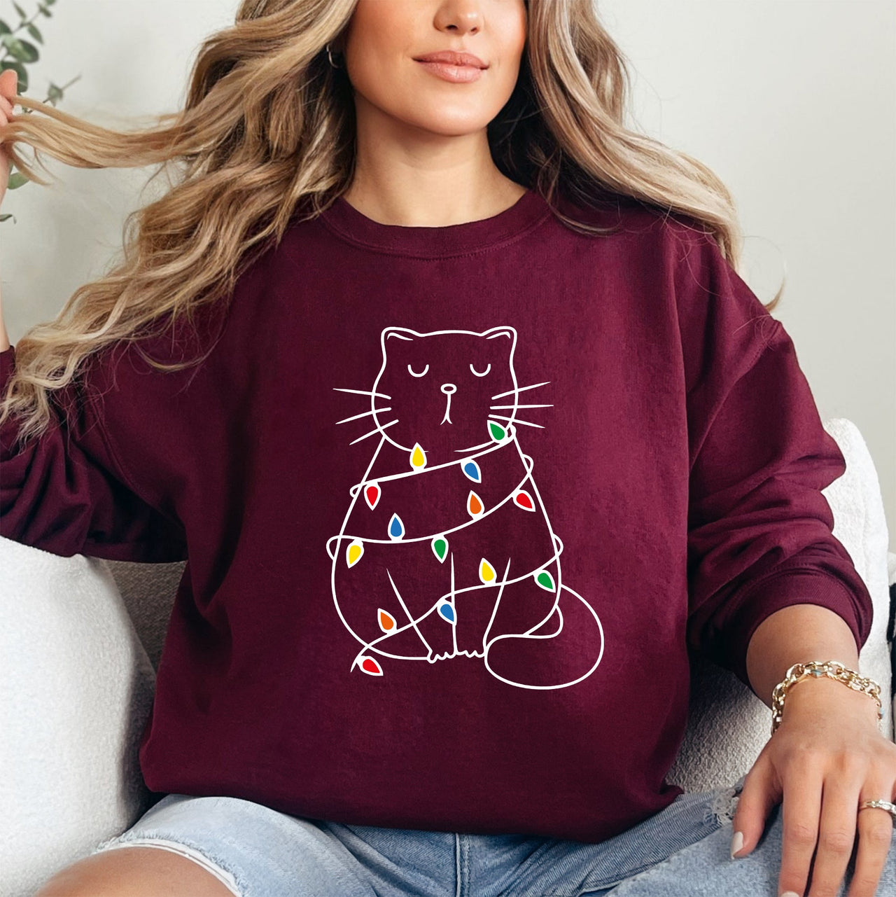 Christmas Cat Lights Santa Feline Cat Lover Festive Holiday Cozy Warm Winter Nights Sweatshirt
