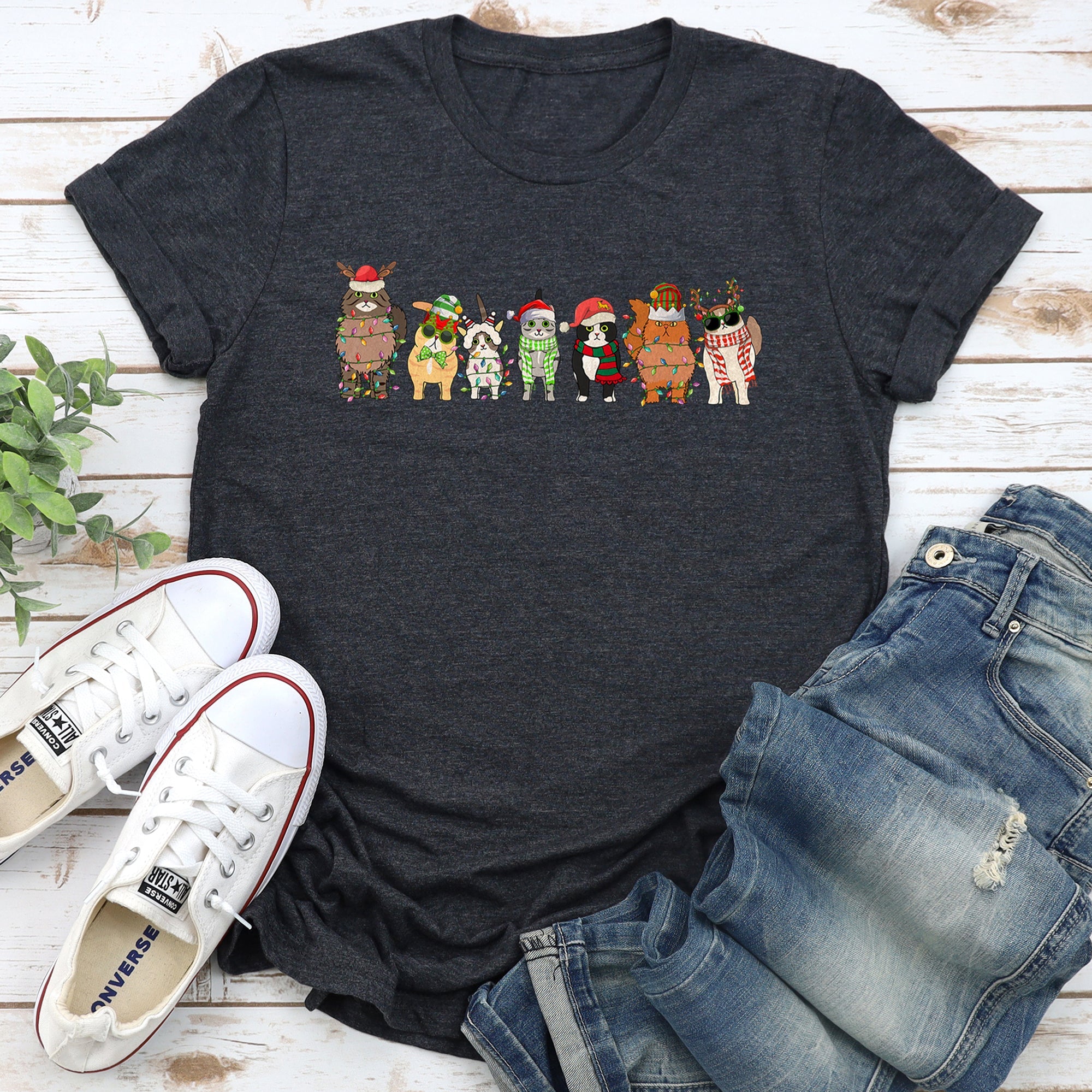 Snowy Christmas Cats Santa Claus Paws For Cat Lovers Holiday Cheer And Cozy Nights Graphic Tee