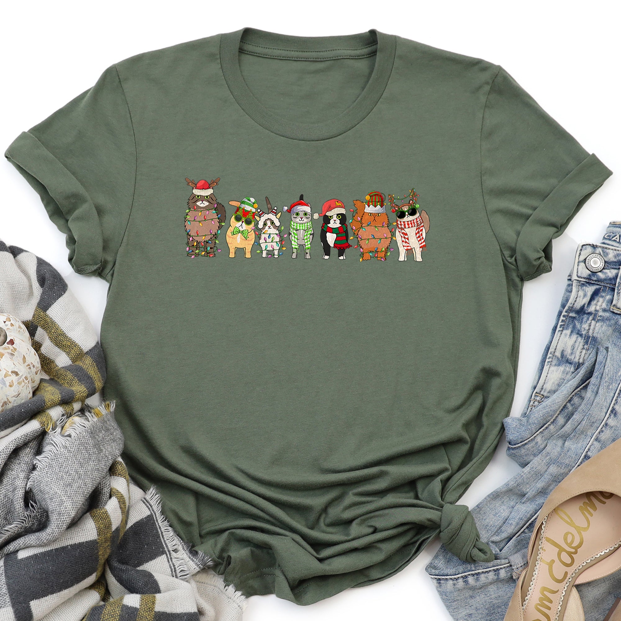 Snowy Christmas Cats Santa Claus Paws For Cat Lovers Holiday Cheer And Cozy Nights Graphic Tee