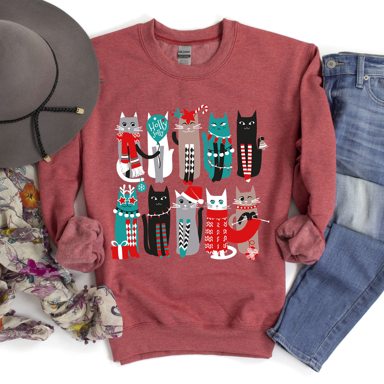 Christmas Cats Festive Feline Artwork For Cat Lovers With Cozy Holiday Spirit Sweatshirt