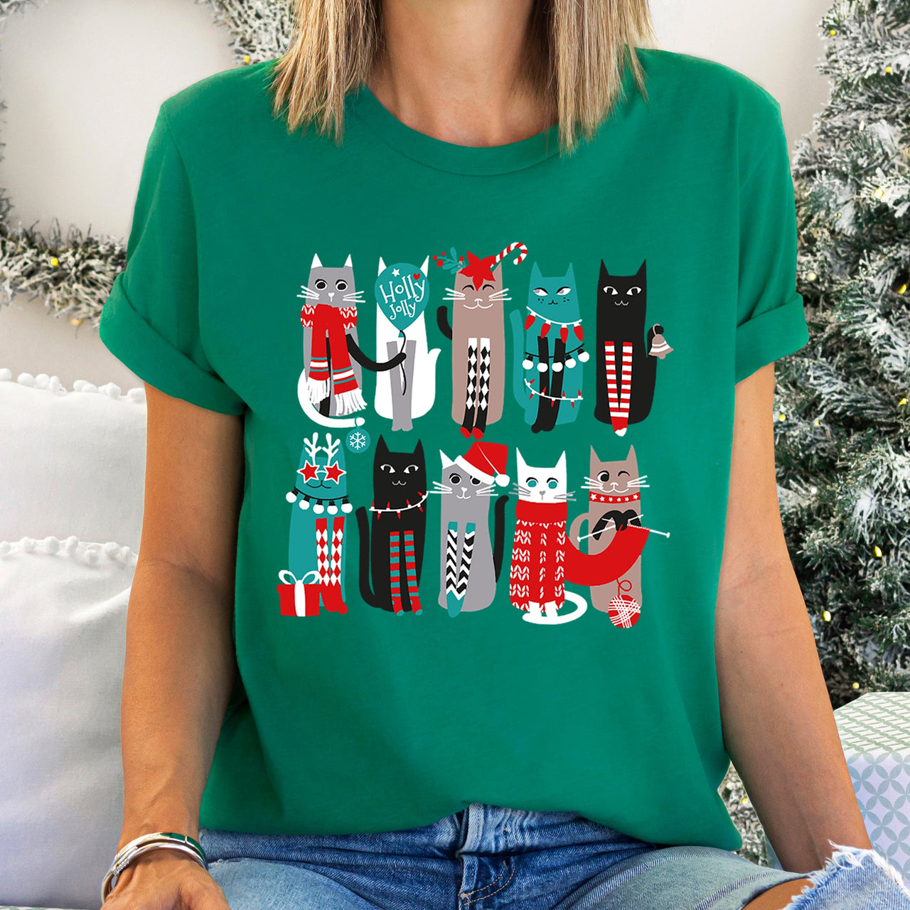 Christmas Cats Festive Feline Graphics For Pet Lovers And Cat Owners Graphic Tee