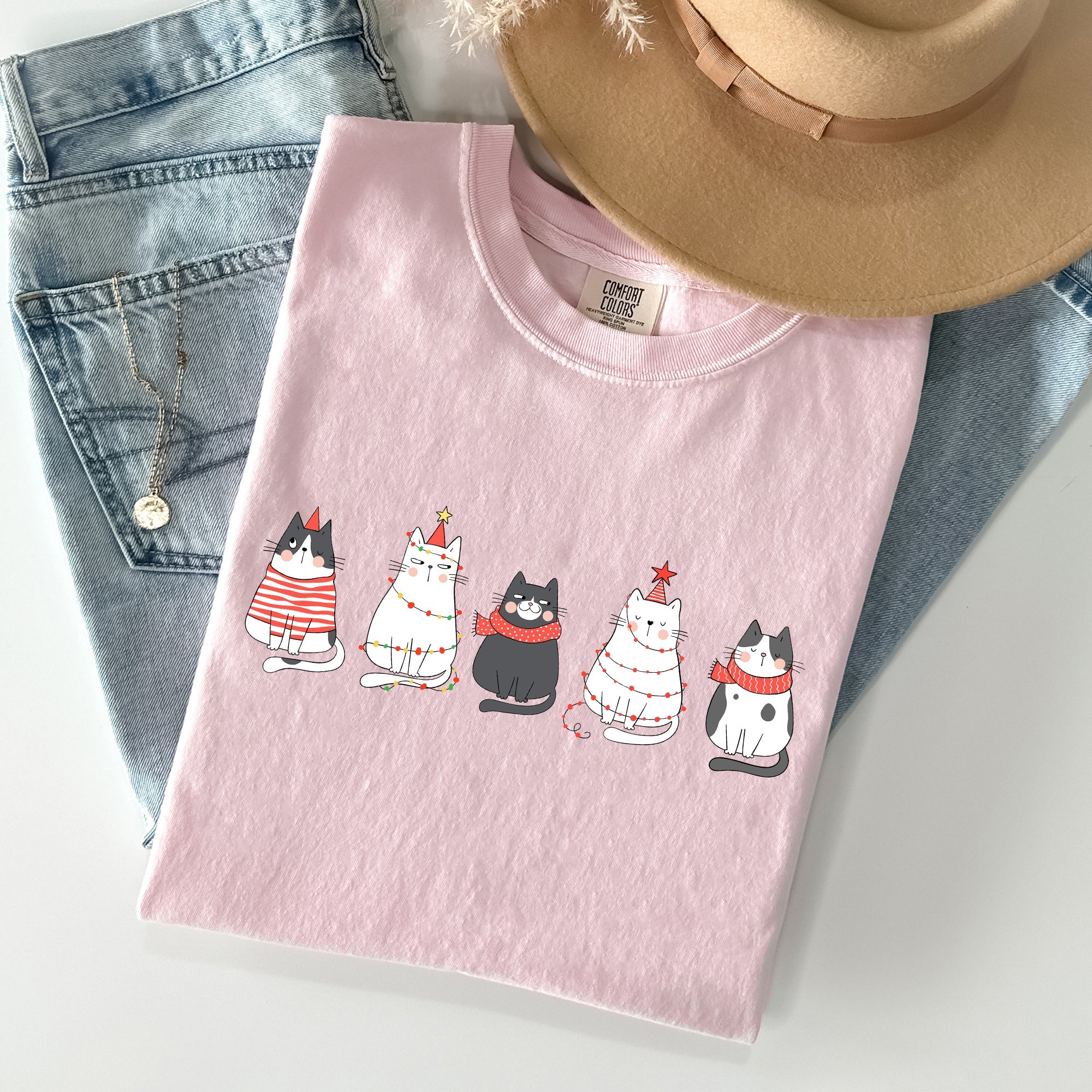 Christmas Cats Kitties Cat Lovers Santa Winter Snow Xmas Edition Comfort Colors Tee