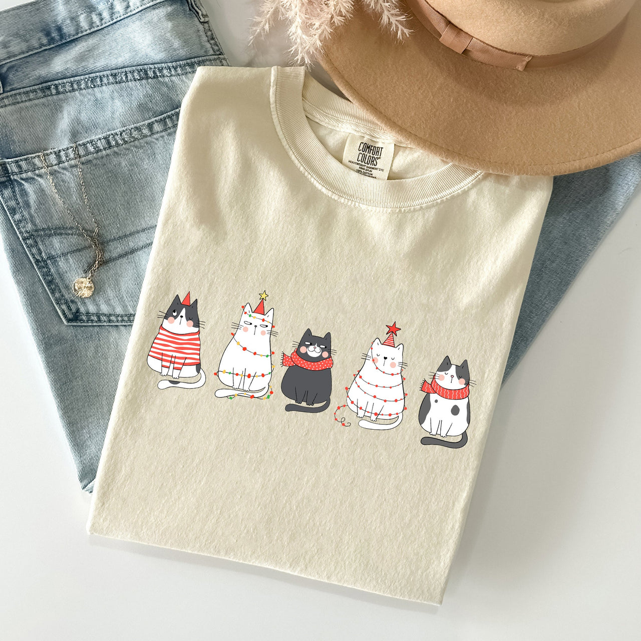 Christmas Cats Kitties Cat Lovers Santa Winter Snow Xmas Edition Comfort Colors Tee