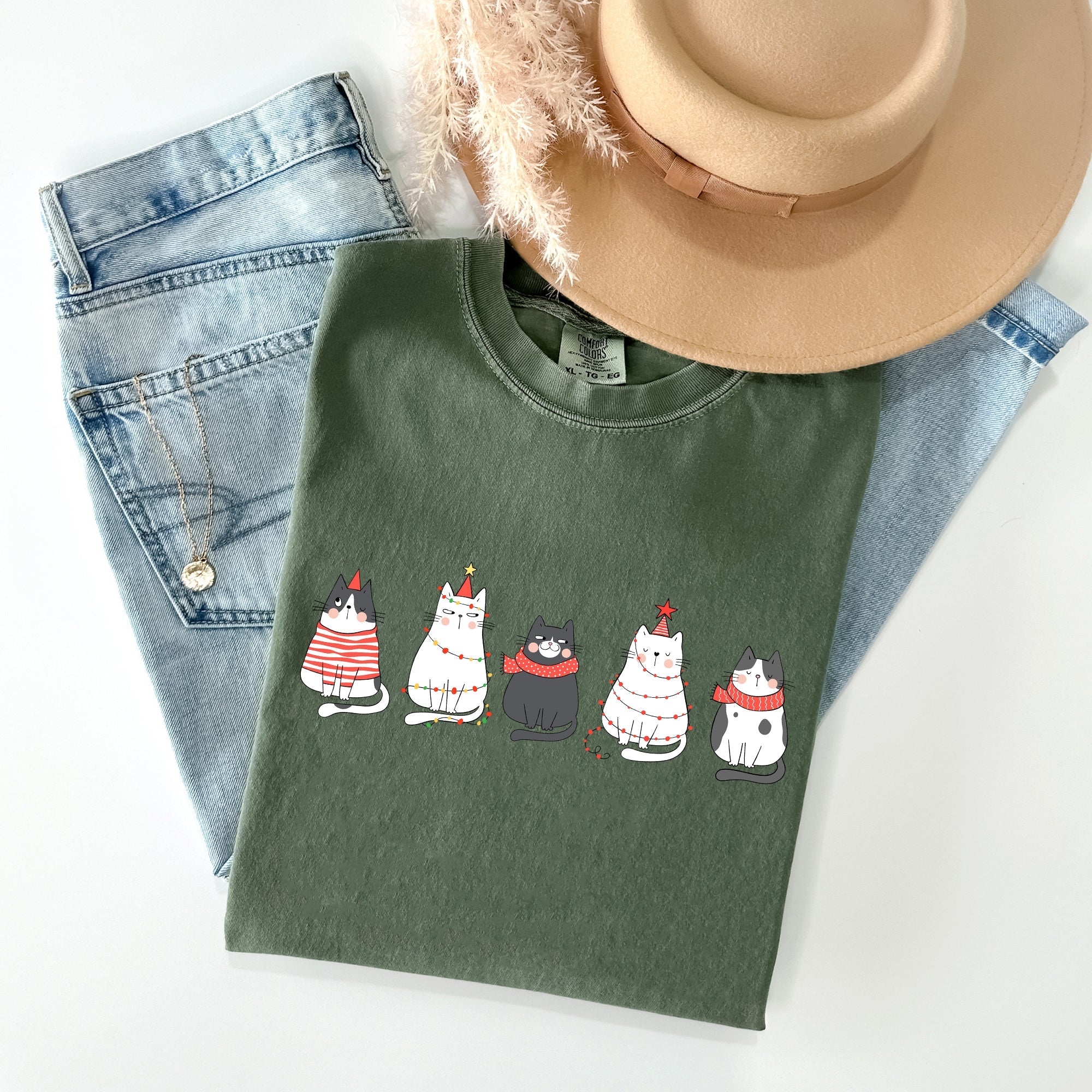 Christmas Cats Kitties Cat Lovers Santa Winter Snow Xmas Edition Comfort Colors Tee
