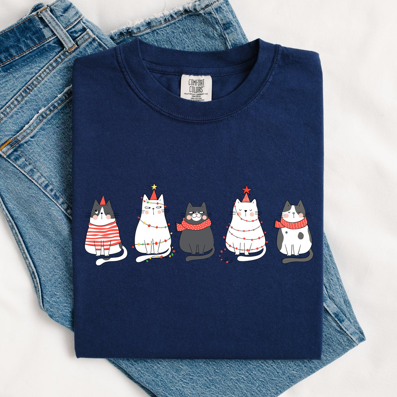 Christmas Cats Kitties Cat Lovers Santa Winter Snow Xmas Edition Comfort Colors Tee