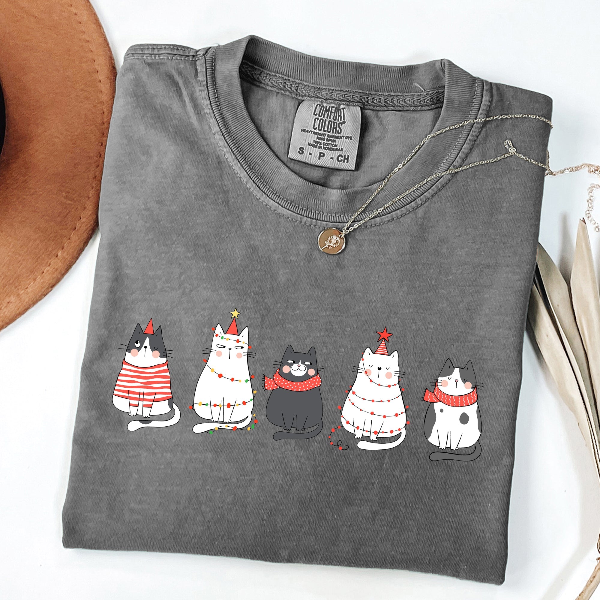 Christmas Cats Kitties Cat Lovers Santa Winter Snow Xmas Edition Comfort Colors Tee