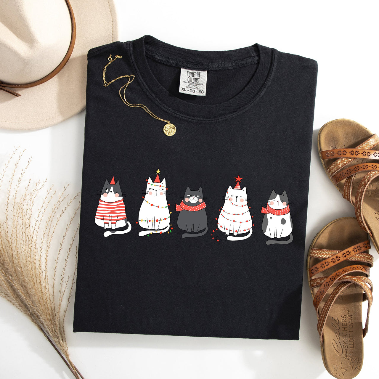 Christmas Cats Kitties Cat Lovers Santa Winter Snow Xmas Edition Comfort Colors Tee