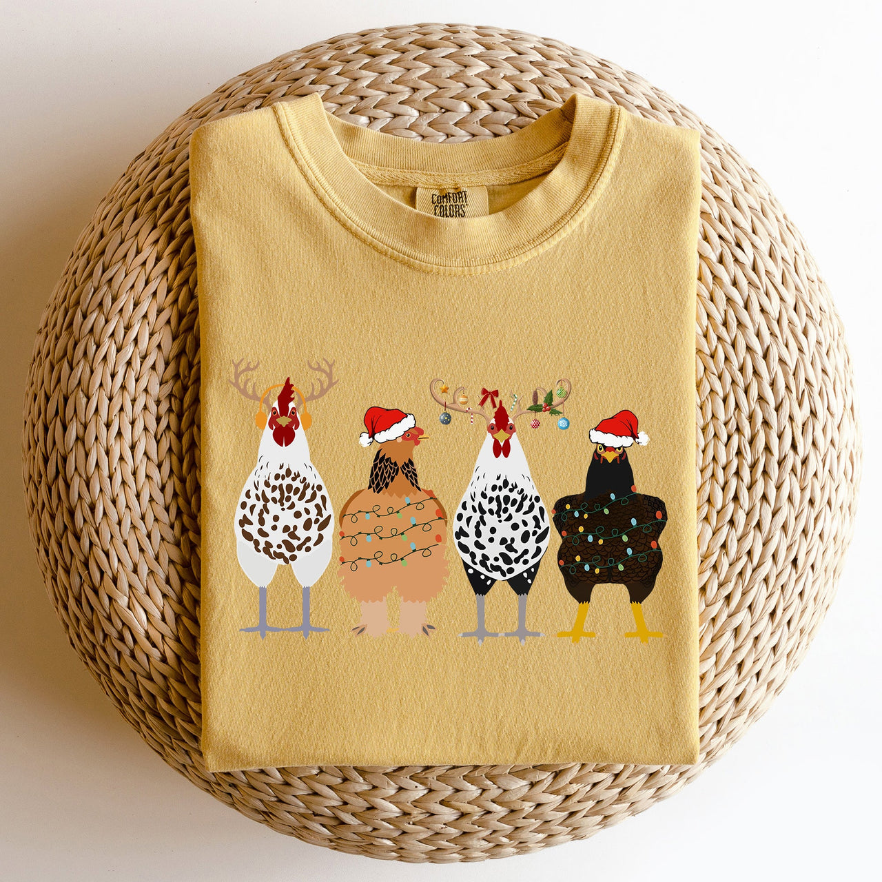 Christmas Chickens In A Row Chicken Lovers Santa Farm Life Winter Snow Xmas Comfort Colors Tee