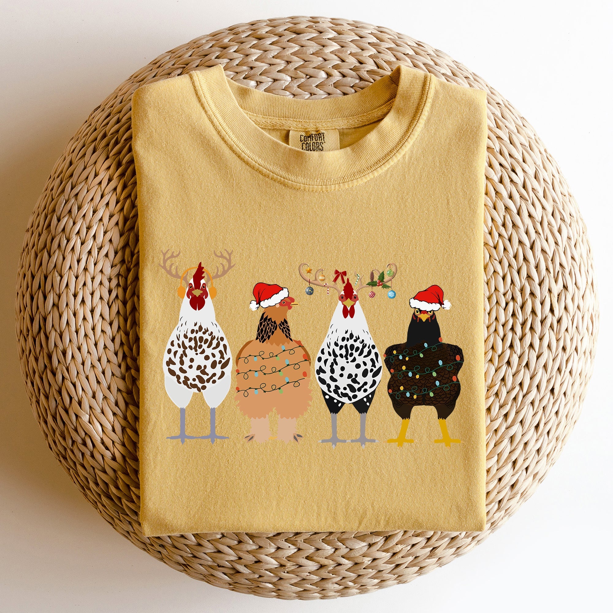 Christmas Chickens In A Row Chicken Lovers Santa Farm Life Winter Snow Xmas Comfort Colors Tee