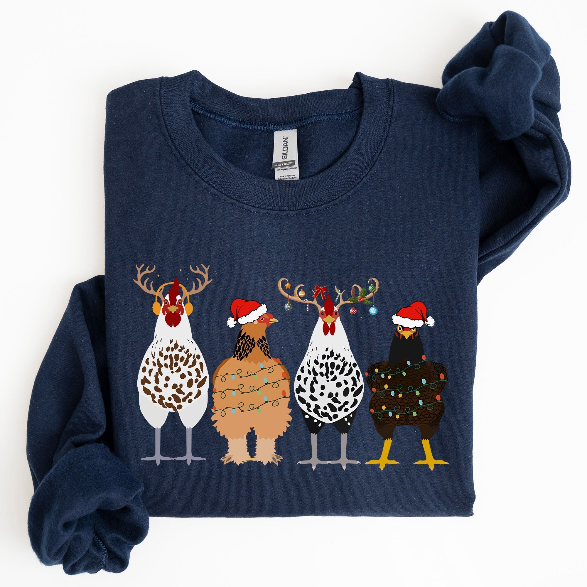 Christmas Chickens In A Row Santa Farm Life Winter Snow Xmas For Chicken Lovers Sweatshirt