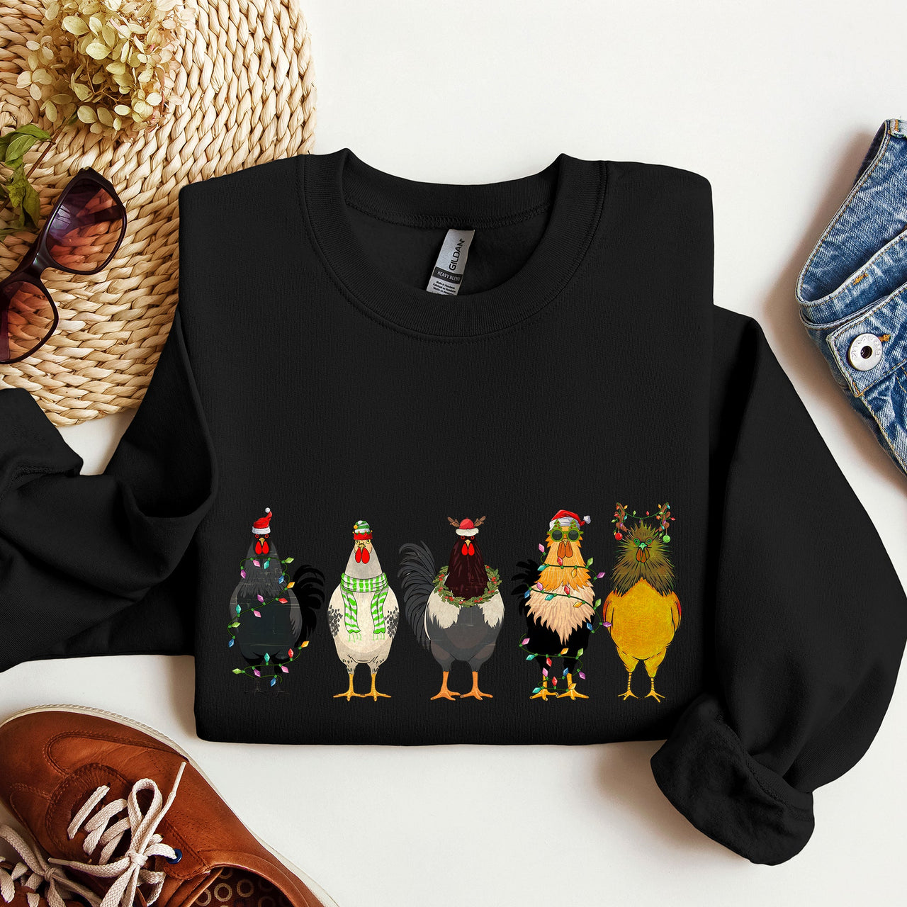 Christmas Chickens, Chicken Lovers, Santa, Farm Life Holiday Edition Collection Sweatshirt