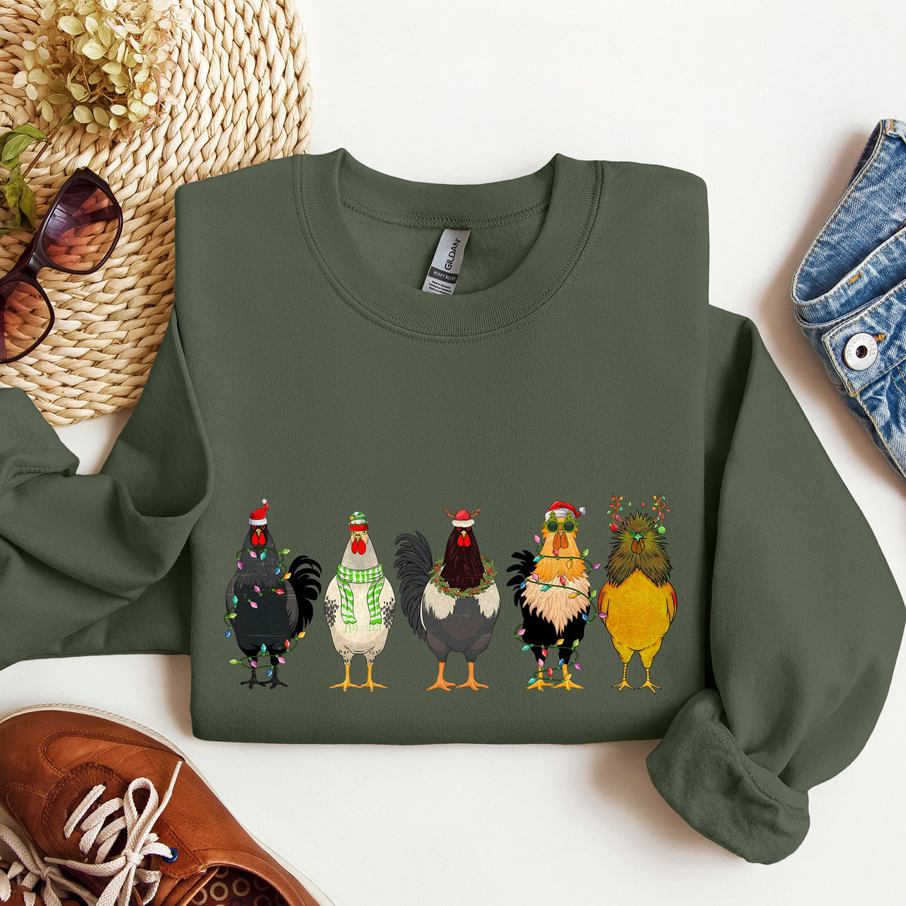 Christmas Chickens, Chicken Lovers, Santa, Farm Life Holiday Edition Collection Sweatshirt
