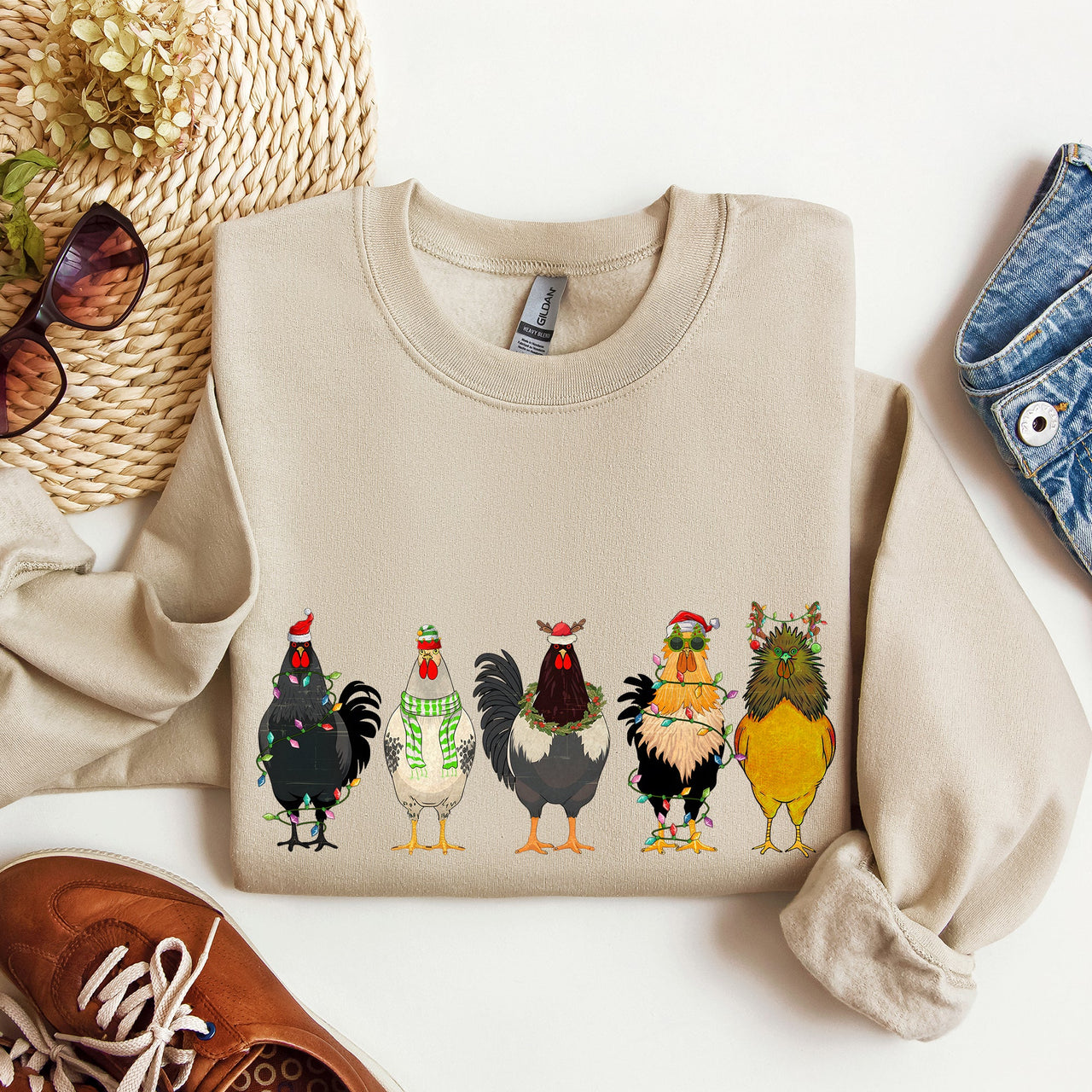 Christmas Chickens, Chicken Lovers, Santa, Farm Life Holiday Edition Collection Sweatshirt