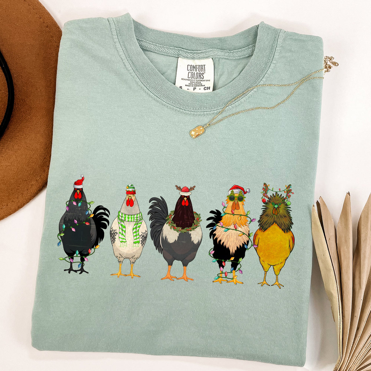 Christmas Chickens Santa Farm Life Winter Snow Xmas Village Holiday Scene Cozy Festive Farmyard Comfort Colors Tee
