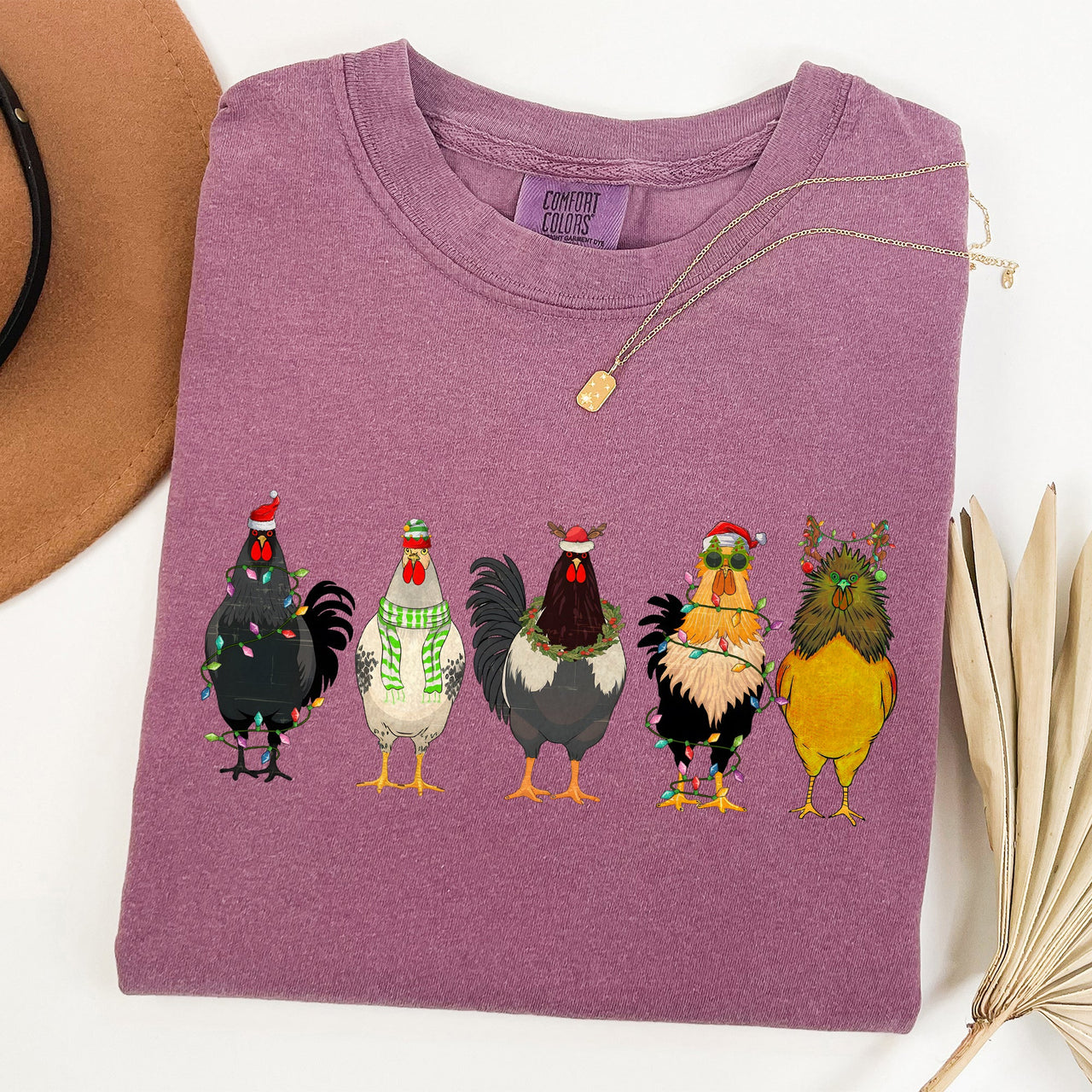 Christmas Chickens Santa Farm Life Winter Snow Xmas Village Holiday Scene Cozy Festive Farmyard Comfort Colors Tee