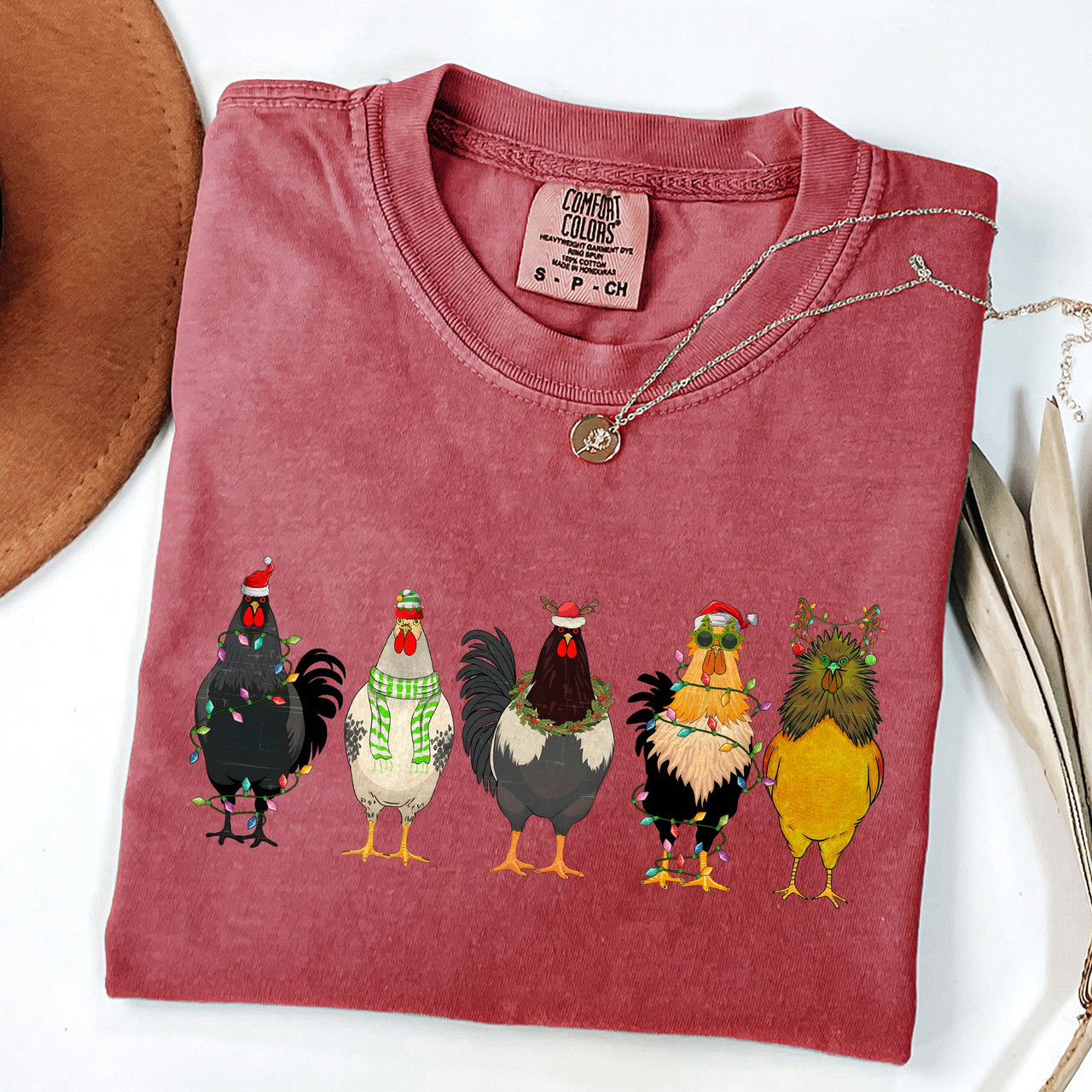Christmas Chickens Santa Farm Life Winter Snow Xmas Village Holiday Scene Cozy Festive Farmyard Comfort Colors Tee
