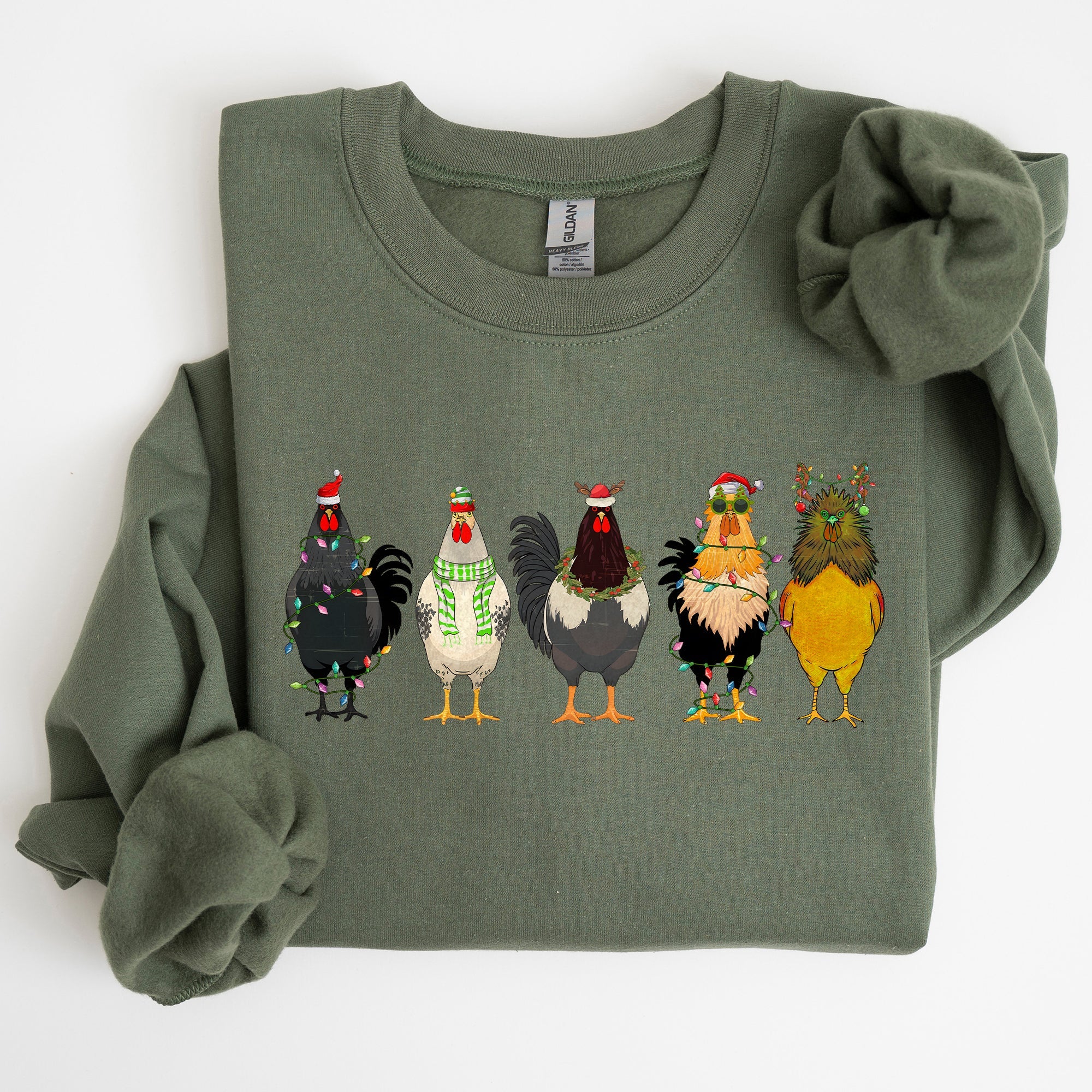 Christmas Chickens Santa Farm Life Winter Snow Cozy Farmhouse Holiday Scene Sweatshirt