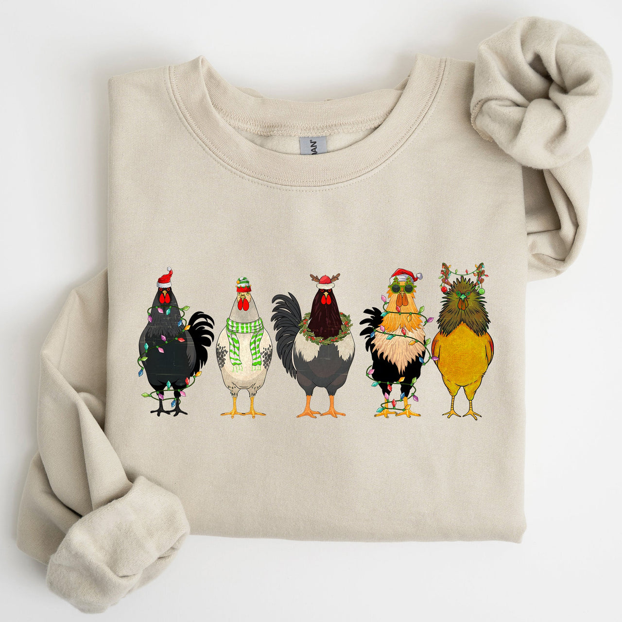 Christmas Chickens Santa Farm Life Winter Snow Cozy Farmhouse Holiday Scene Sweatshirt