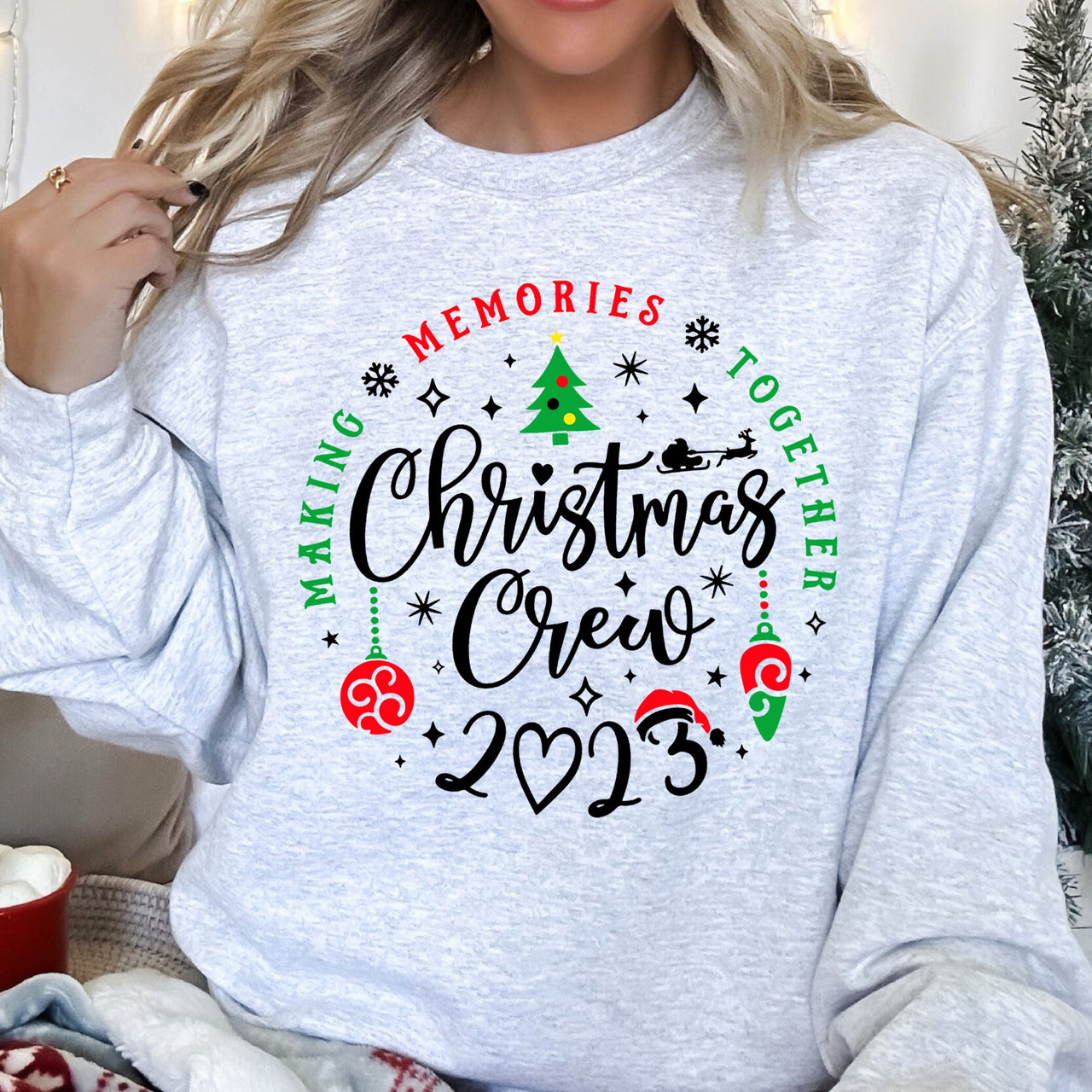 Christmas Crew Family Cozy Holiday Festive Fleece Lined For All Ages Premium Sweatshirt