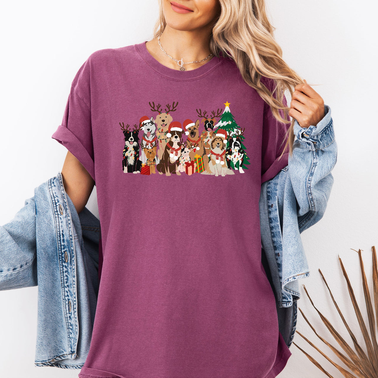 Christmas Dogs Antlers Reindeer Santa Dog Lover Holiday Edition Comfort Colors Tee
