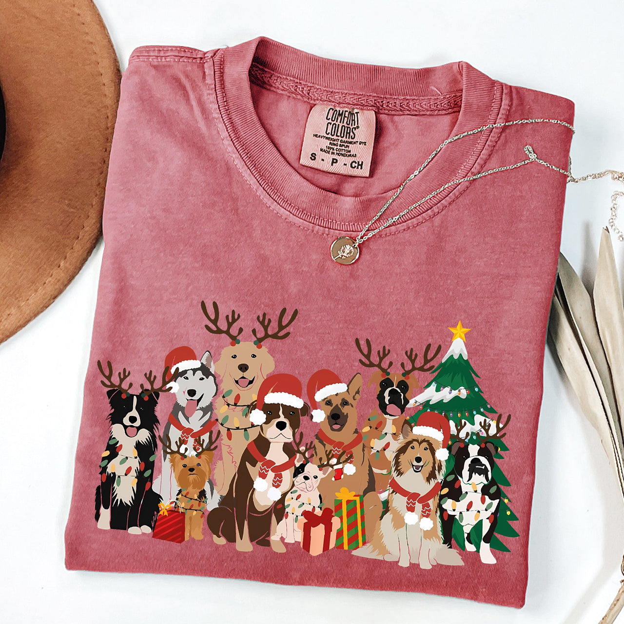 Christmas Dogs Antlers Reindeer Santa Dog Lover Holiday Edition Comfort Colors Tee