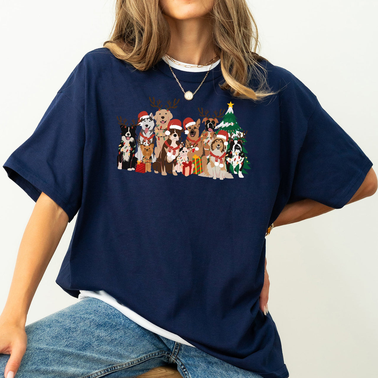 Christmas Dogs Antlers Reindeer Santa Dog Lover Holiday Edition Comfort Colors Tee