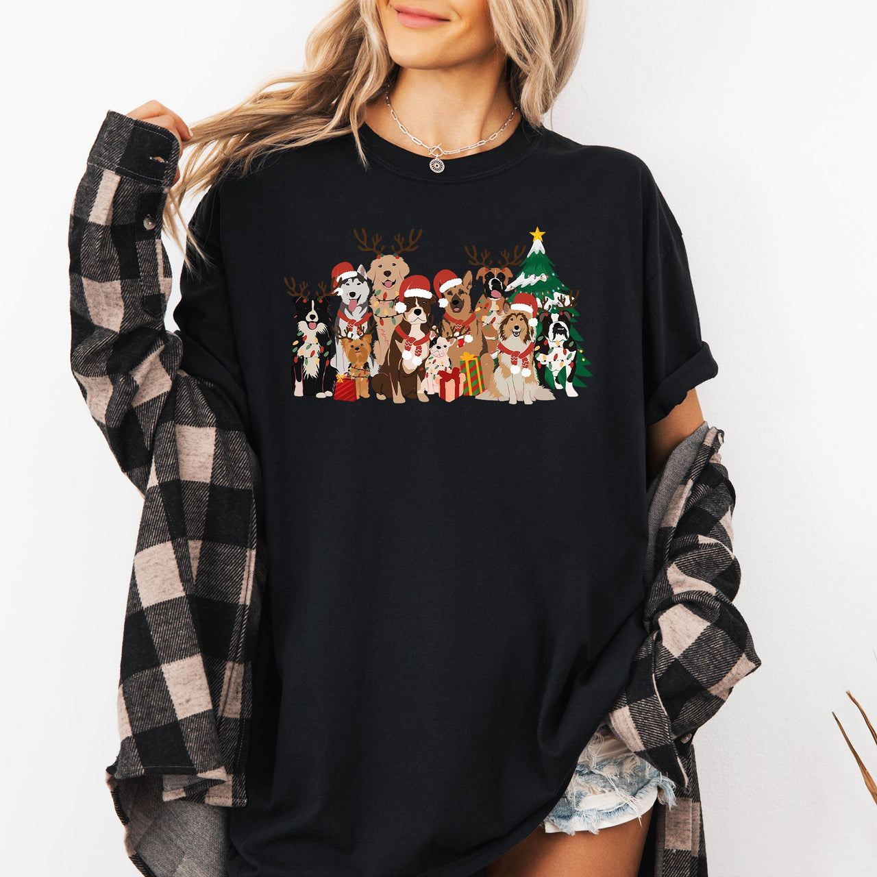 Christmas Dogs Antlers Reindeer Santa Dog Lover Holiday Edition Comfort Colors Tee