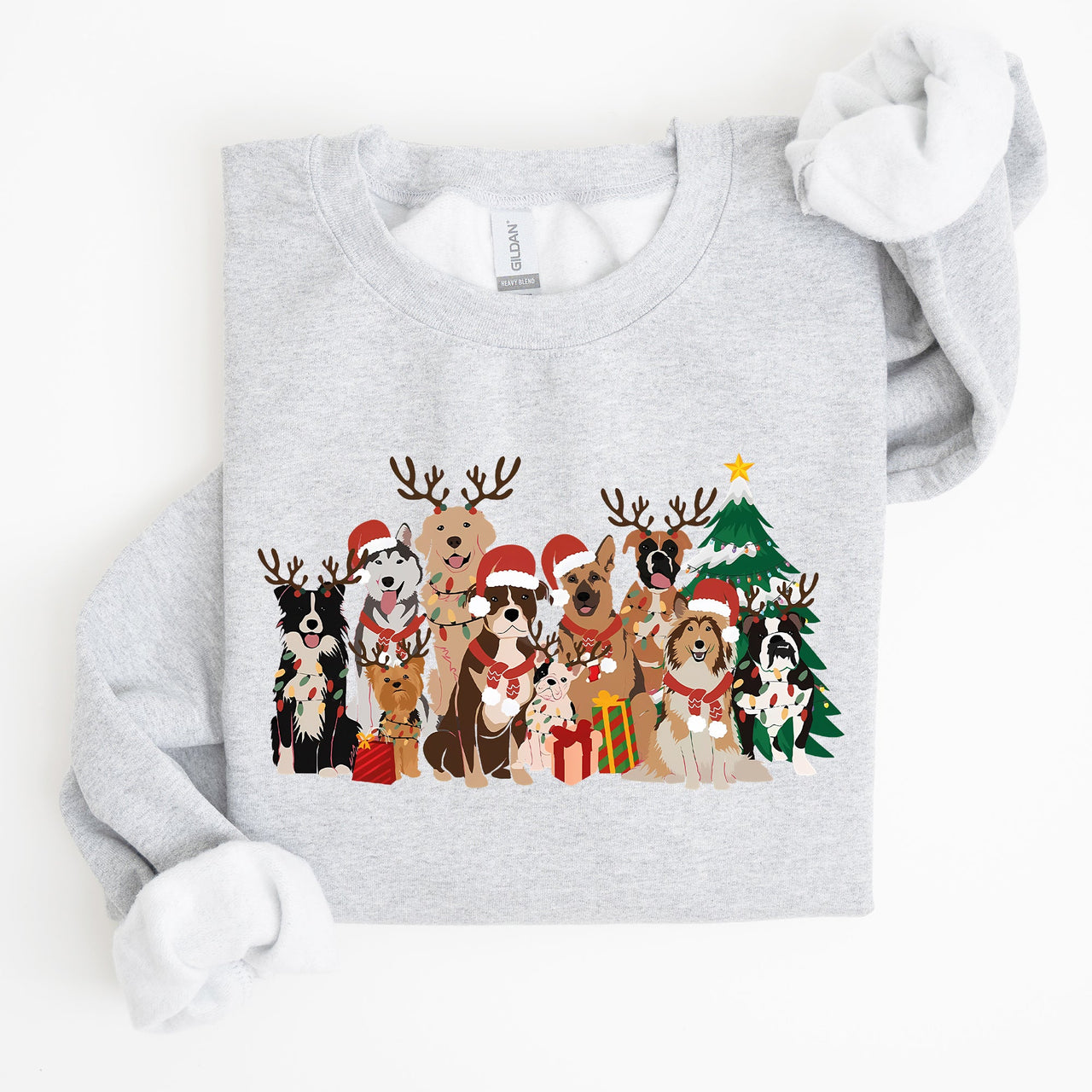 Christmas Dogs Antlers Reindeer Santa Claus Dog Lover Holiday Scene Festive Sweatshirt