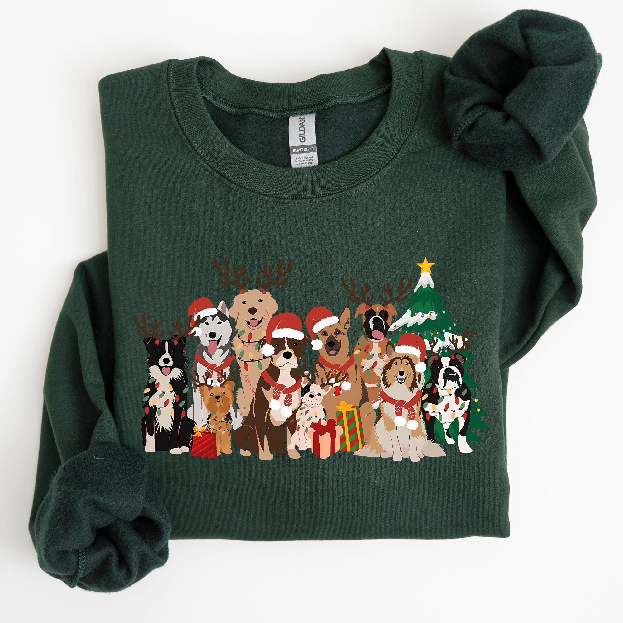 Christmas Dogs Antlers Reindeer Santa Claus Dog Lover Holiday Scene Festive Sweatshirt