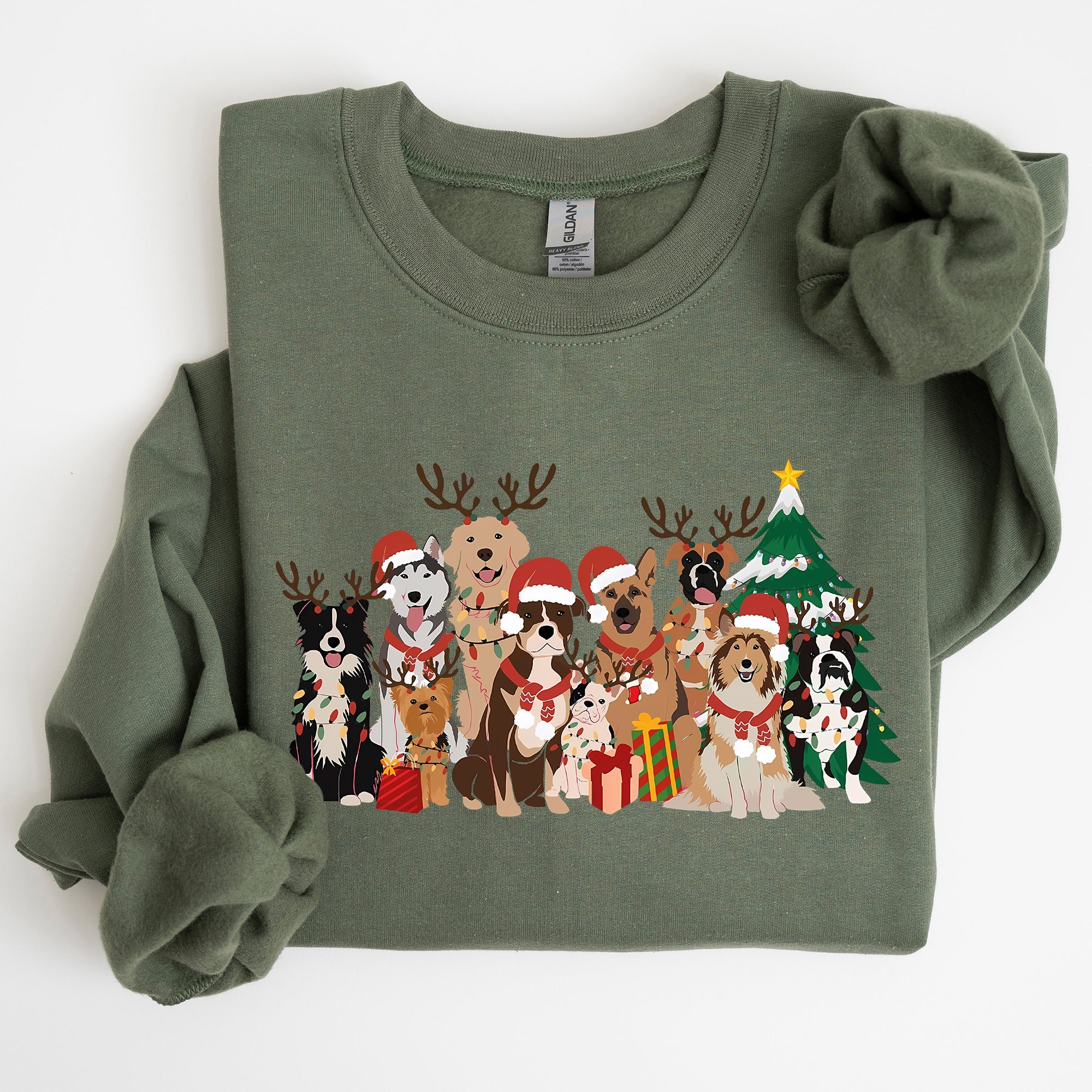 Christmas Dogs Antlers Reindeer Santa Claus Dog Lover Holiday Scene Festive Sweatshirt