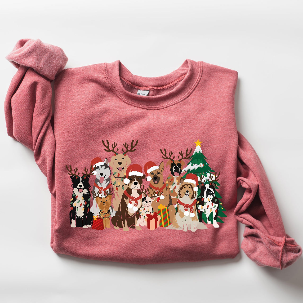 Christmas Dogs Antlers Reindeer Santa Claus Dog Lover Holiday Scene Festive Sweatshirt