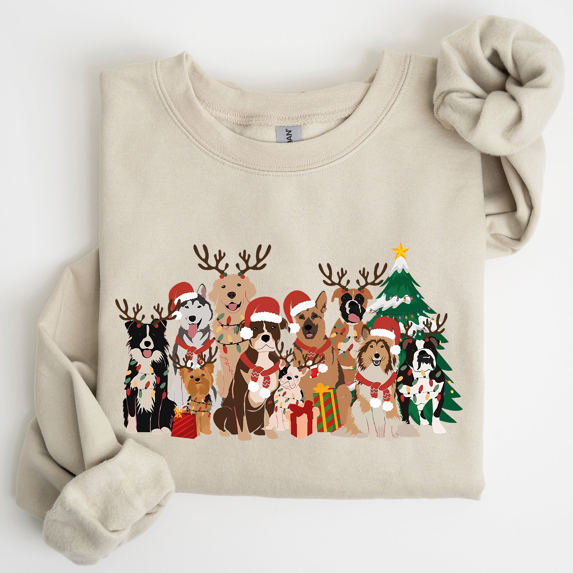 Christmas Dogs Antlers Reindeer Santa Claus Dog Lover Holiday Scene Festive Sweatshirt
