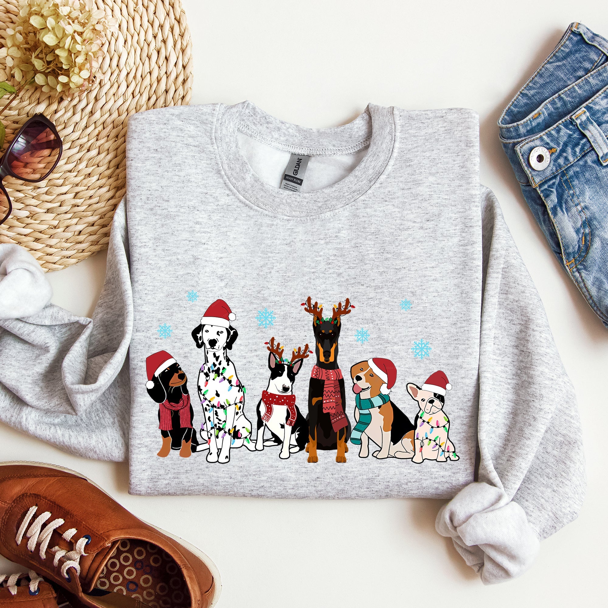 Christmas Dogs Dalmatian Frenchie Santa Dog Lovers Portrait Collection Sweatshirt