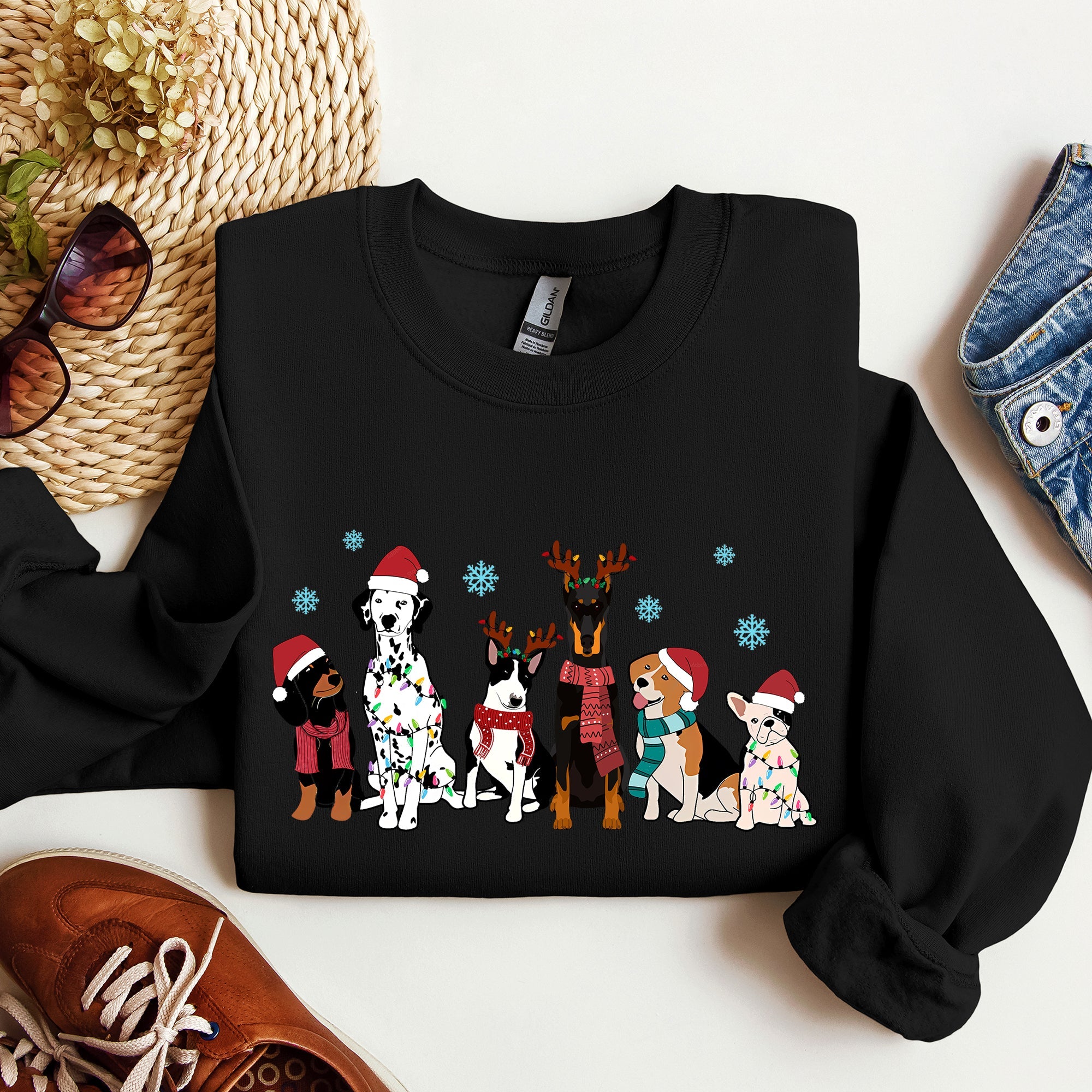 Christmas Dogs Dalmatian Frenchie Santa Dog Lovers Portrait Collection Sweatshirt