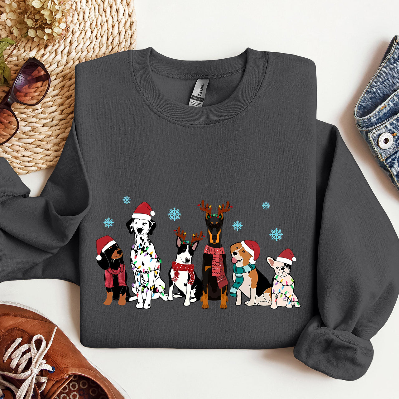 Christmas Dogs Dalmatian Frenchie Santa Dog Lovers Portrait Collection Sweatshirt