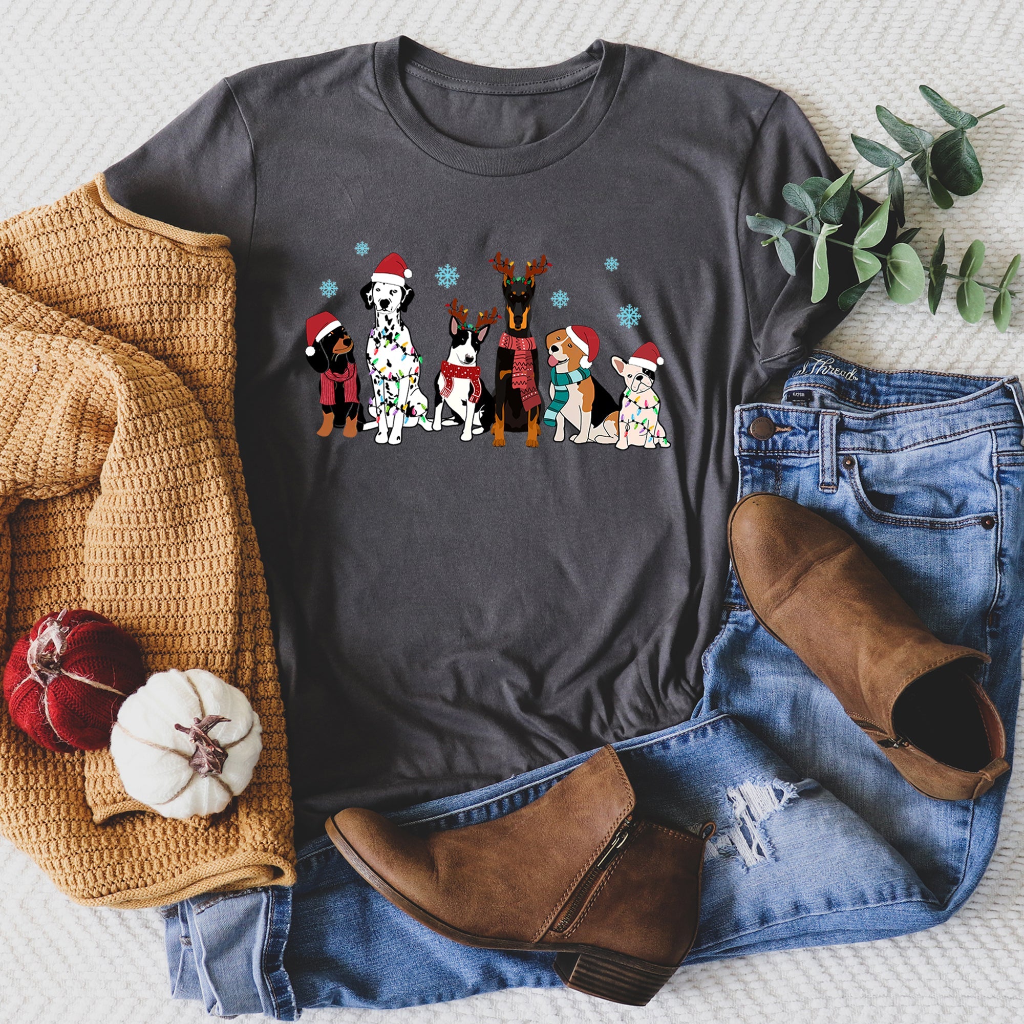 Christmas Dogs Dalmatian French Bulldog Santa Claus Dog Lovers Limited Edition Graphic Tee