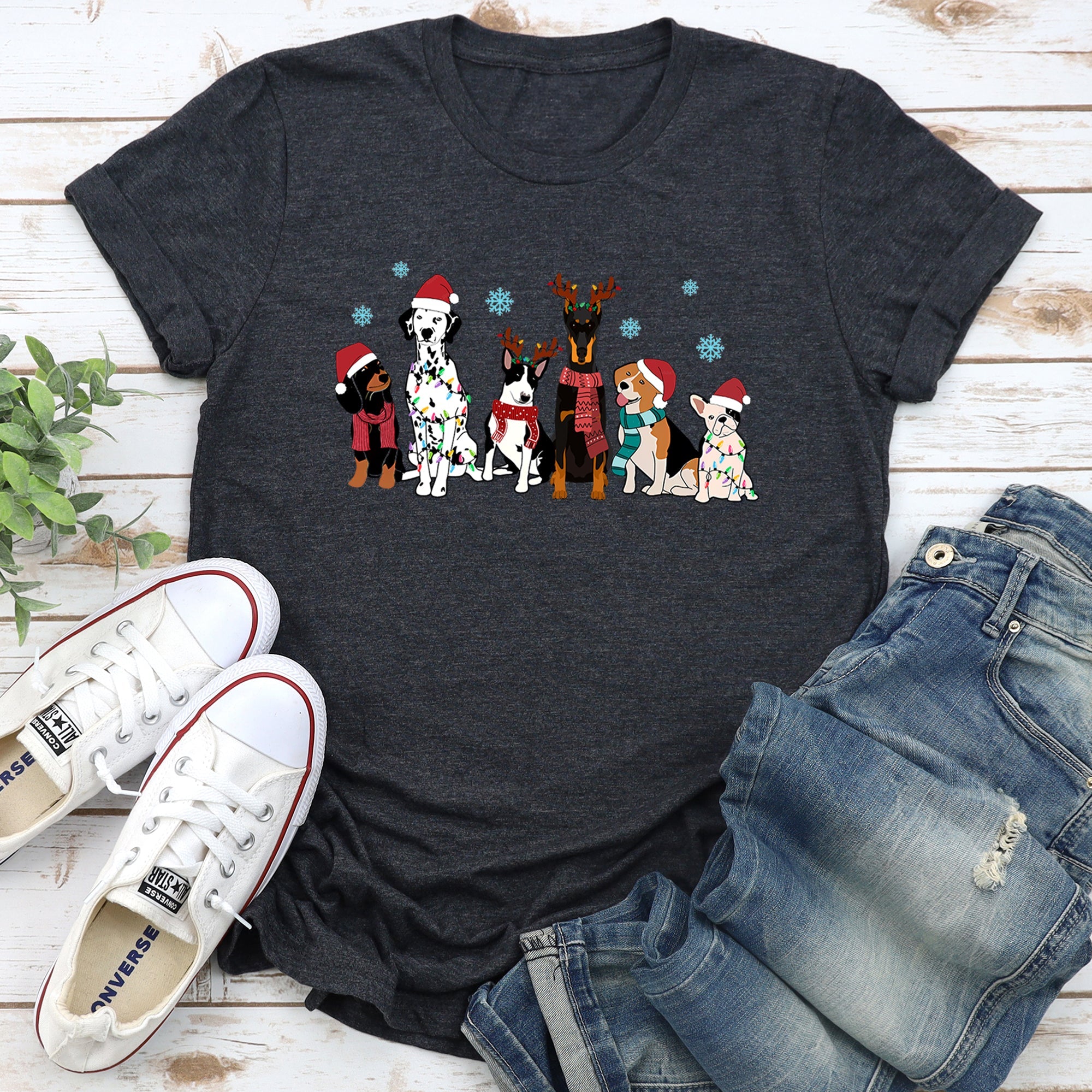 Christmas Dogs Dalmatian French Bulldog Santa Claus Dog Lovers Limited Edition Graphic Tee