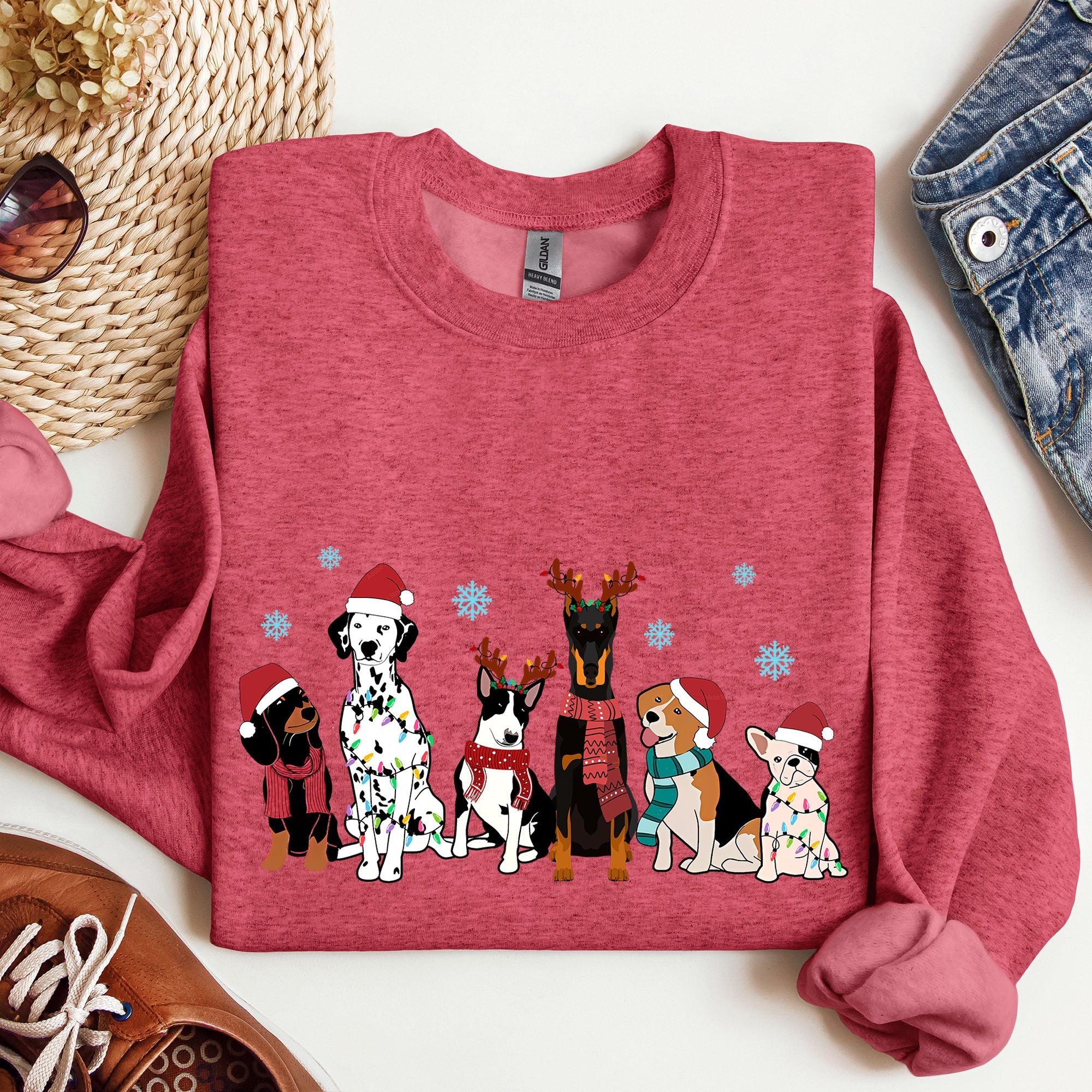 Christmas Dogs Dalmatian Frenchie Santa Dog Lovers Portrait Collection Sweatshirt
