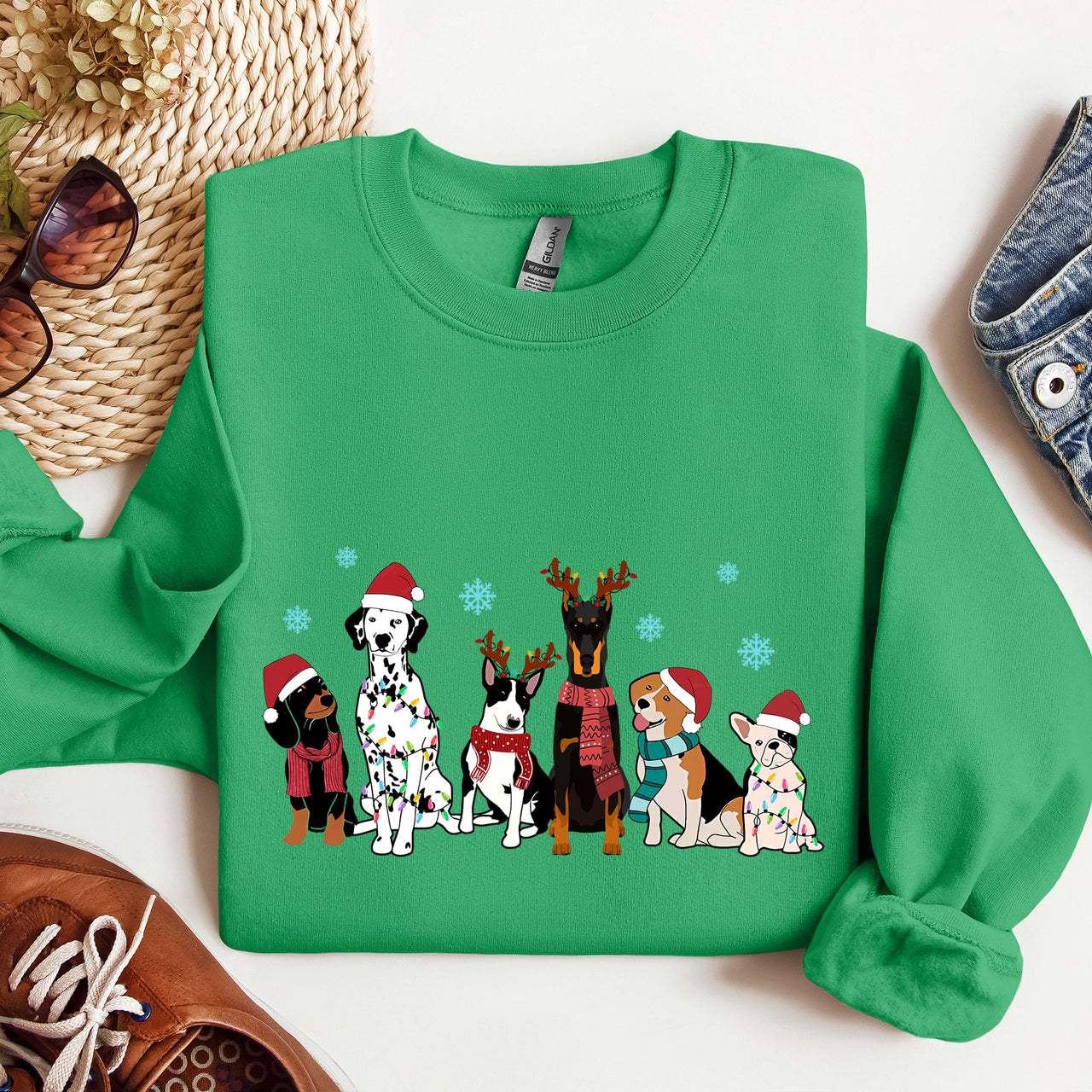 Christmas Dogs Dalmatian Frenchie Santa Dog Lovers Portrait Collection Sweatshirt