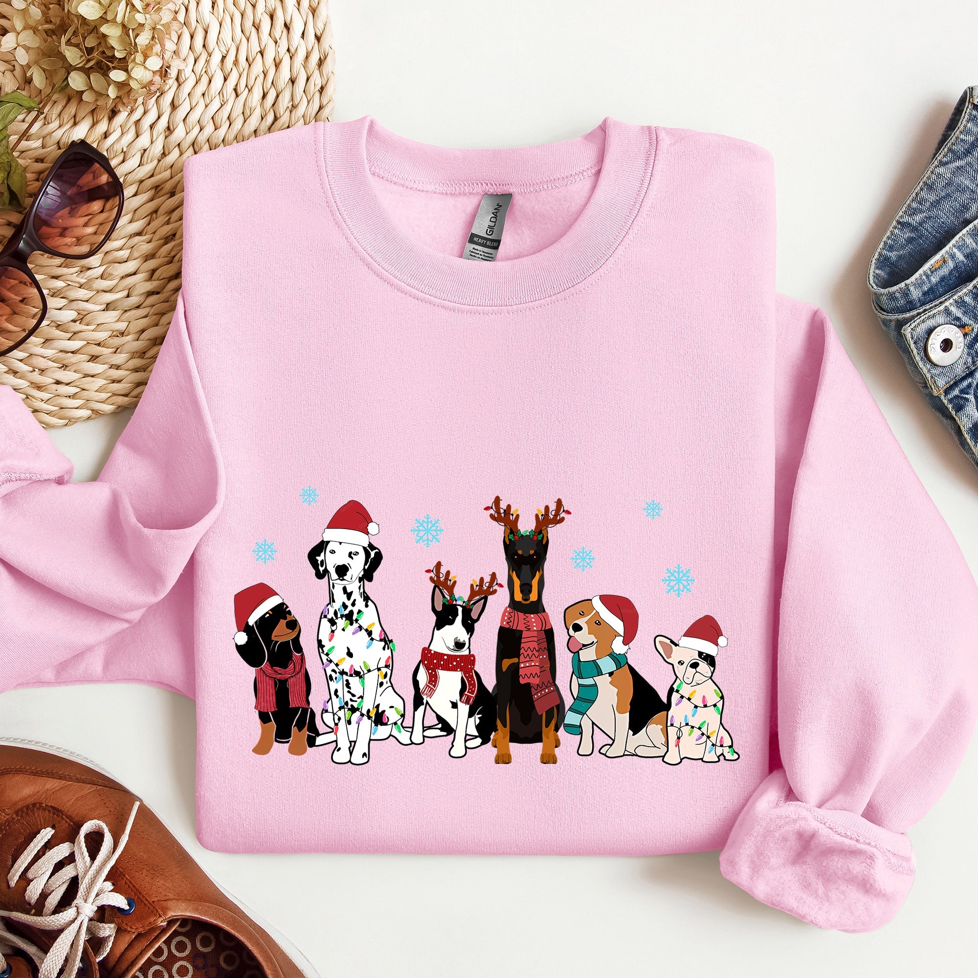Christmas Dogs Dalmatian Frenchie Santa Dog Lovers Portrait Collection Sweatshirt