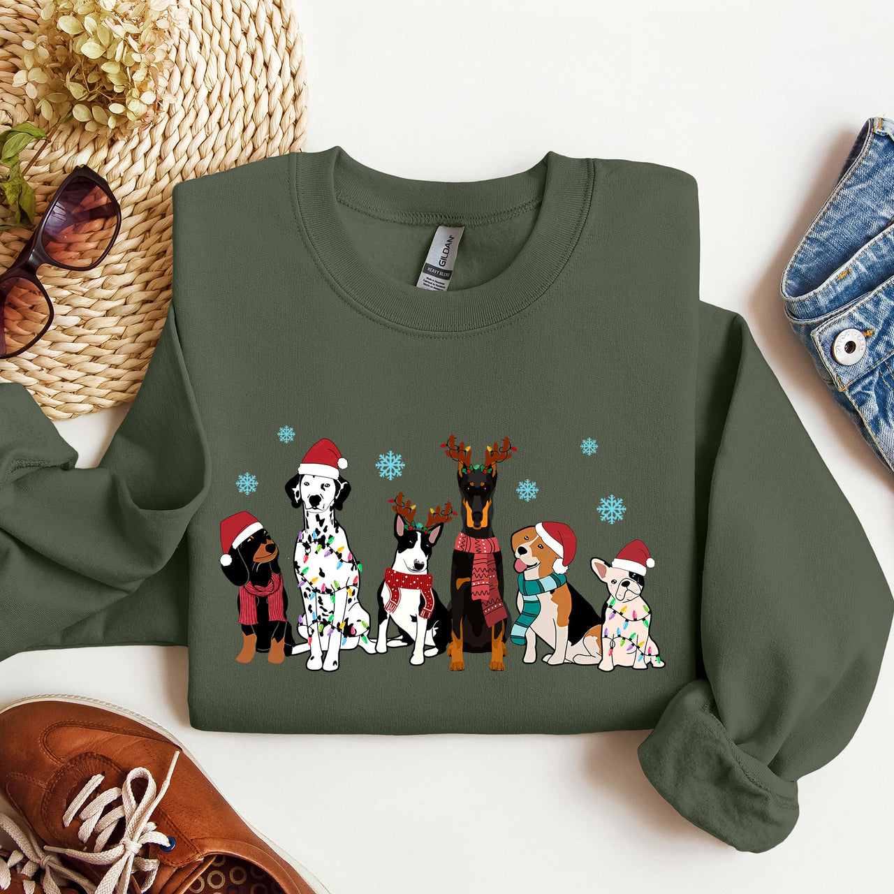 Christmas Dogs Dalmatian Frenchie Santa Dog Lovers Portrait Collection Sweatshirt