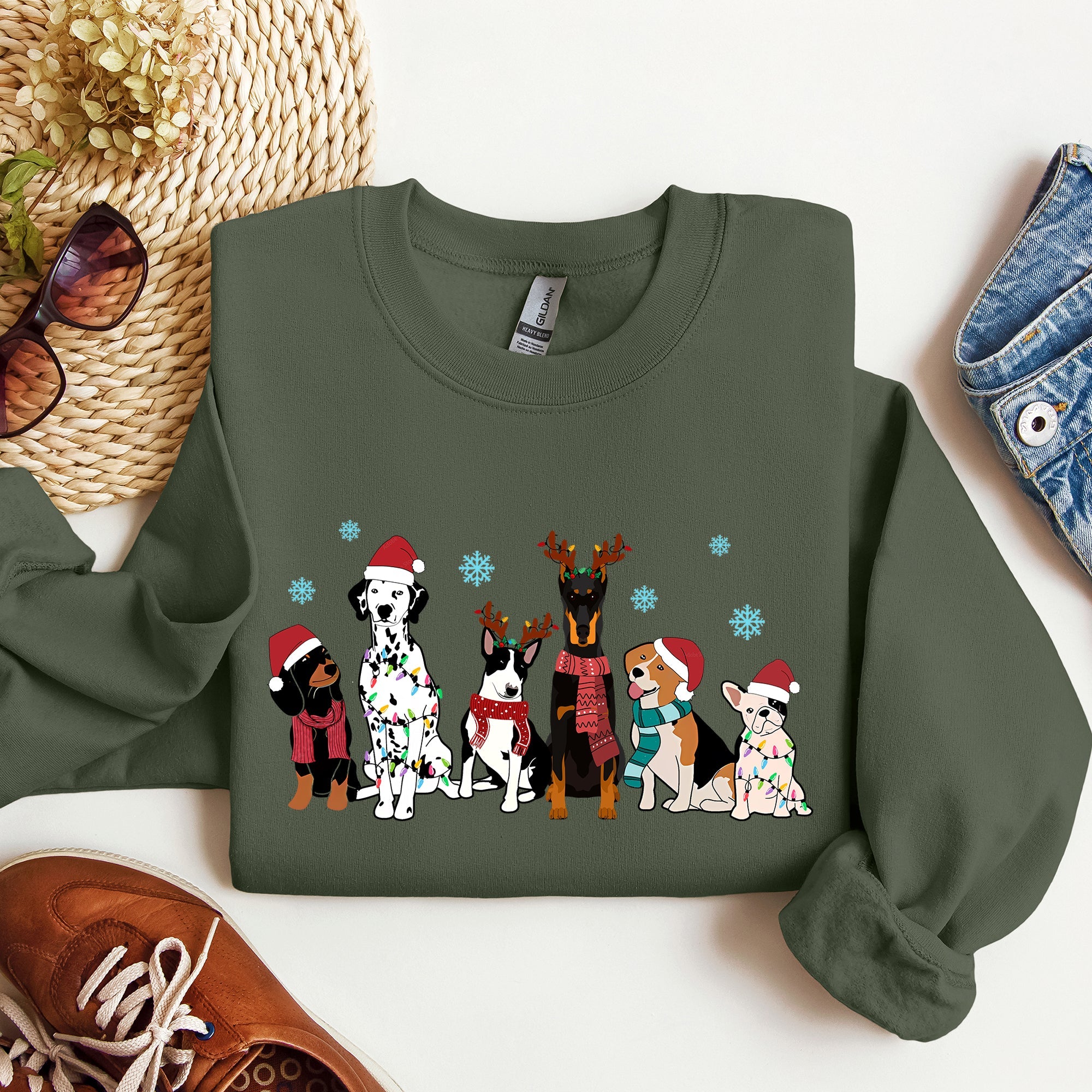 Christmas Dogs Dalmatian Frenchie Santa Dog Lovers Portrait Collection Sweatshirt