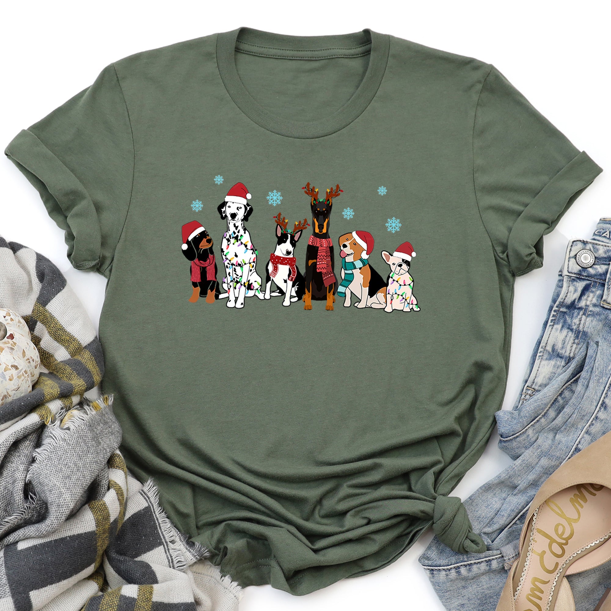 Christmas Dogs Dalmatian French Bulldog Santa Claus Dog Lovers Limited Edition Graphic Tee