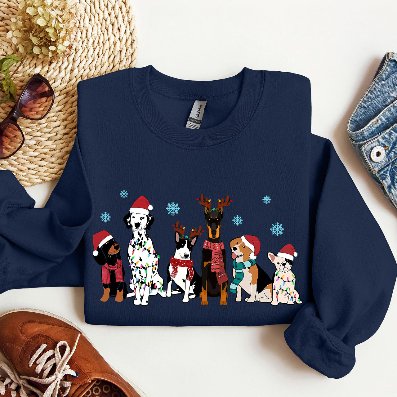 Christmas Dogs Dalmatian Frenchie Santa Dog Lovers Portrait Collection Sweatshirt