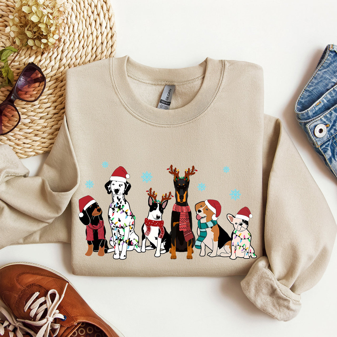 Christmas Dogs Dalmatian Frenchie Santa Dog Lovers Portrait Collection Sweatshirt